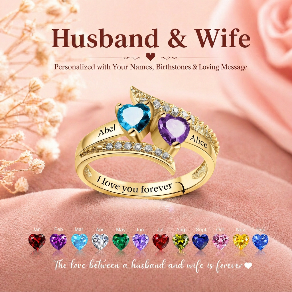 I Love You Forever - Personalized Promise Birthstones Ring