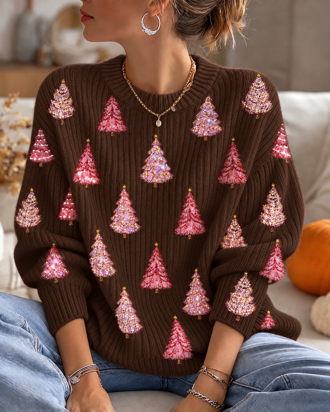 Women's Christmas Print Casual Knit Top