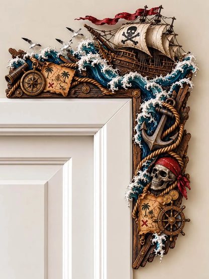 🏴‍☠️ ⚓ Ahoy! Pirate Ship & Skull Door Corner 🦜 Treasure Map & Compass Nautical Decor