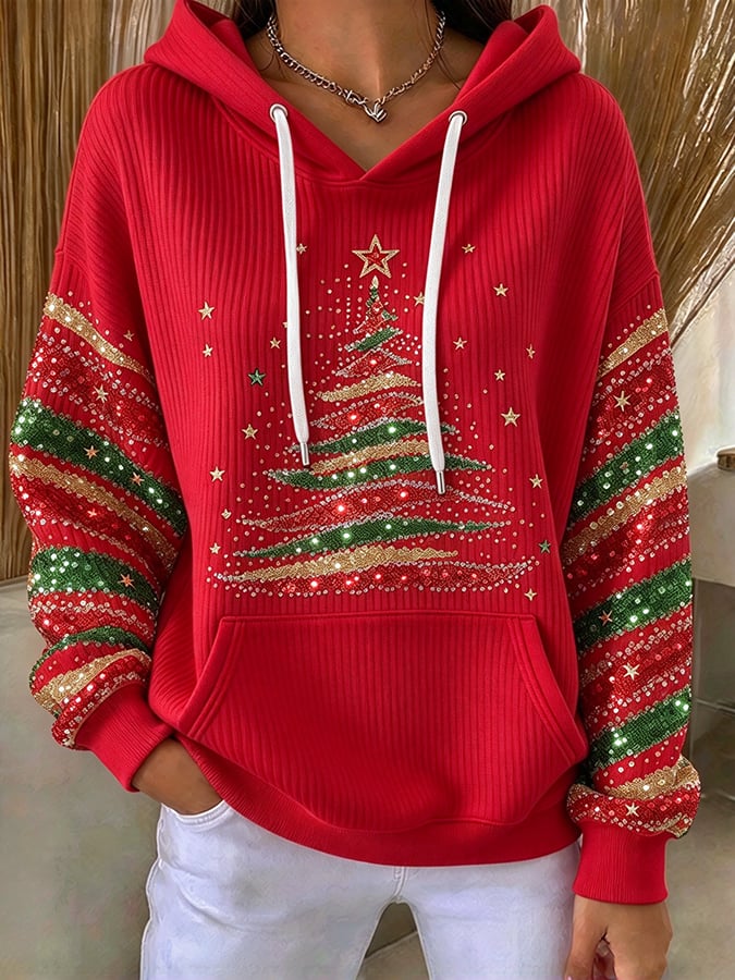 Women's Casual Printed Hooded Knit Top