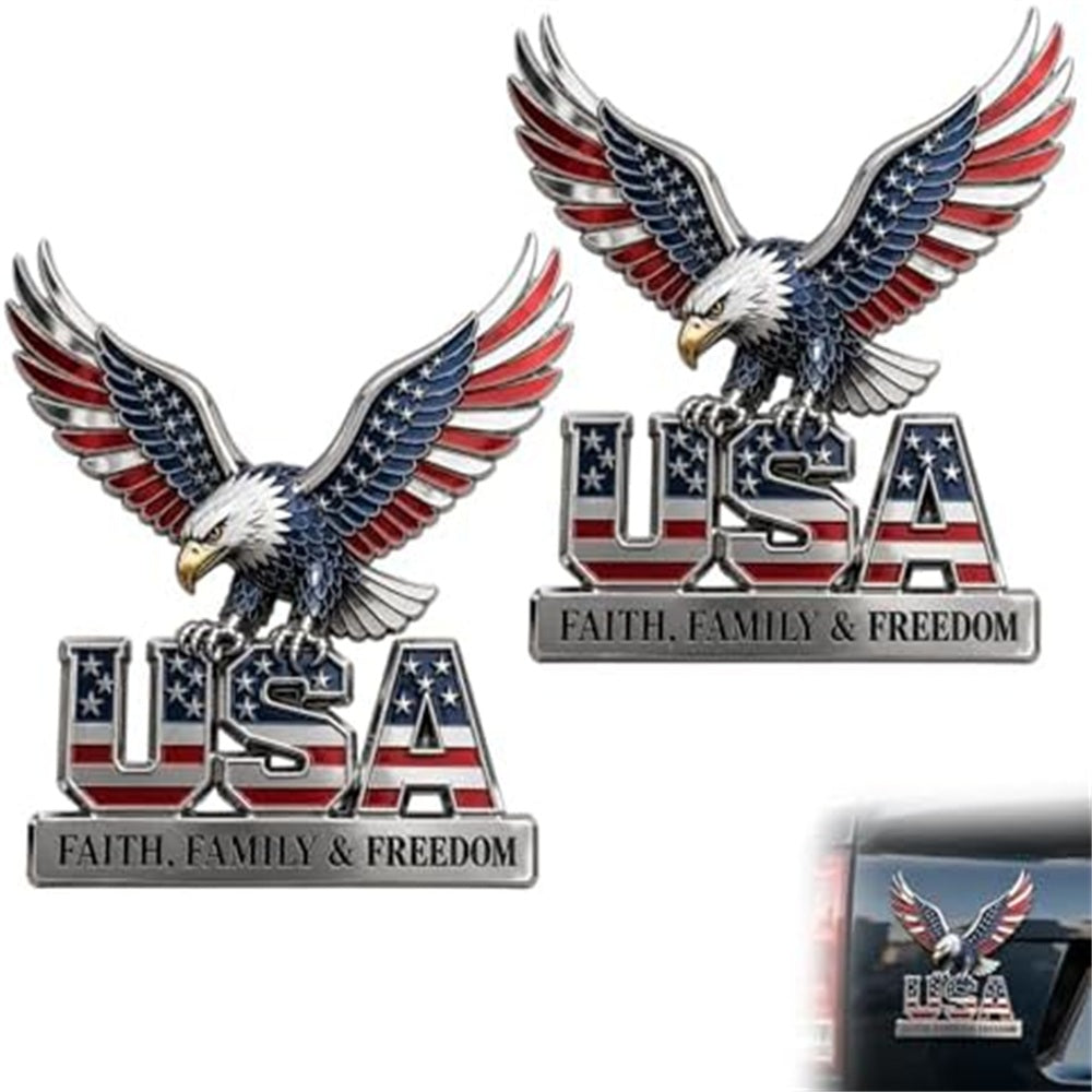 USA Faith, Family & Freedom Eagle Metal Emblem - Patriotic 3D Car Decal