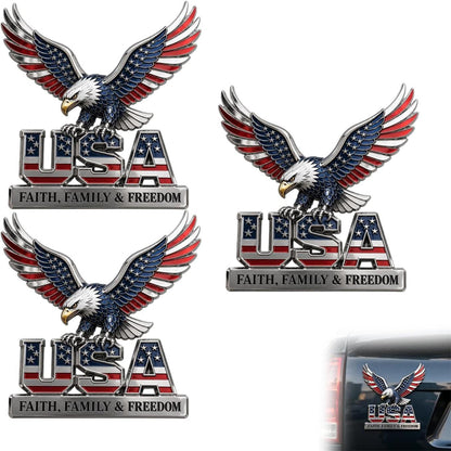USA Faith, Family & Freedom Eagle Metal Emblem - Patriotic 3D Car Decal