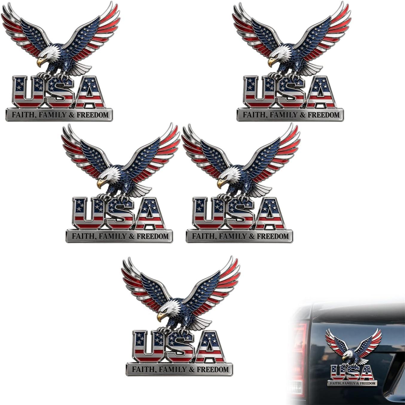 USA Faith, Family & Freedom Eagle Metal Emblem - Patriotic 3D Car Decal