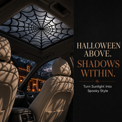 🕸🦇Halloween Sunroof Decal – Gothic Spiderweb & Bats Window Overlay