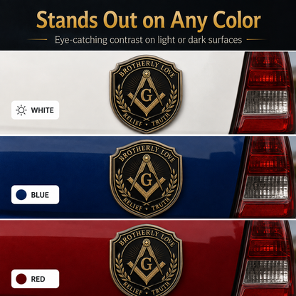 Freemason Metal Car Emblem – Brotherhood, Relief & Truth Masonic Badge for Cars, Trucks & Toolboxes