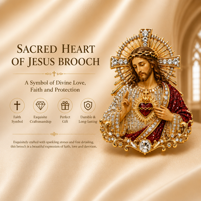 Sacred Heart of Jesus & Virgin Mary Crystal Brooch – Religious Faith Jewelry Gift