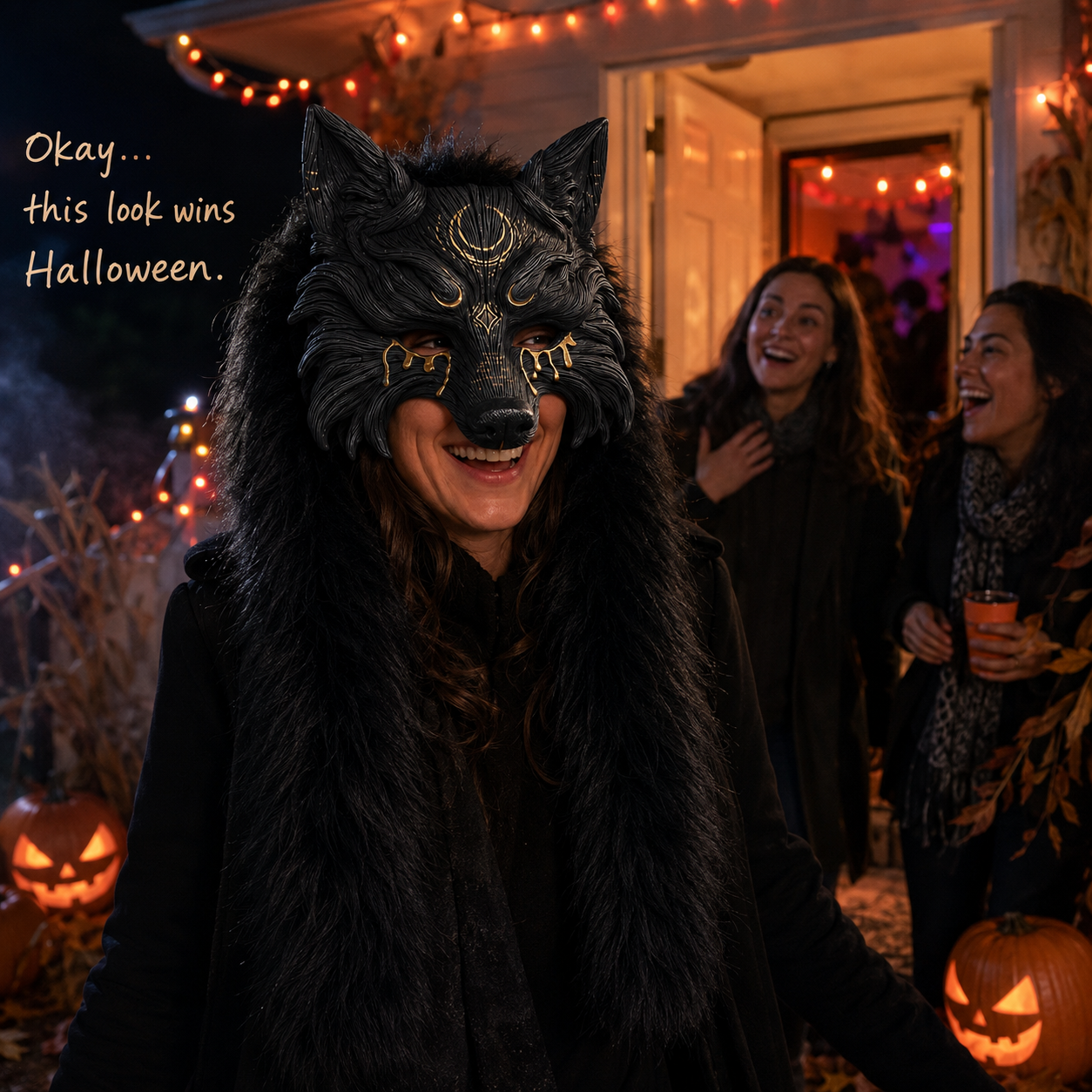45% OFF🔥Viking Wolf Headdress – Black & Gold Werewolf Mask for Halloween, LARP & Cosplay