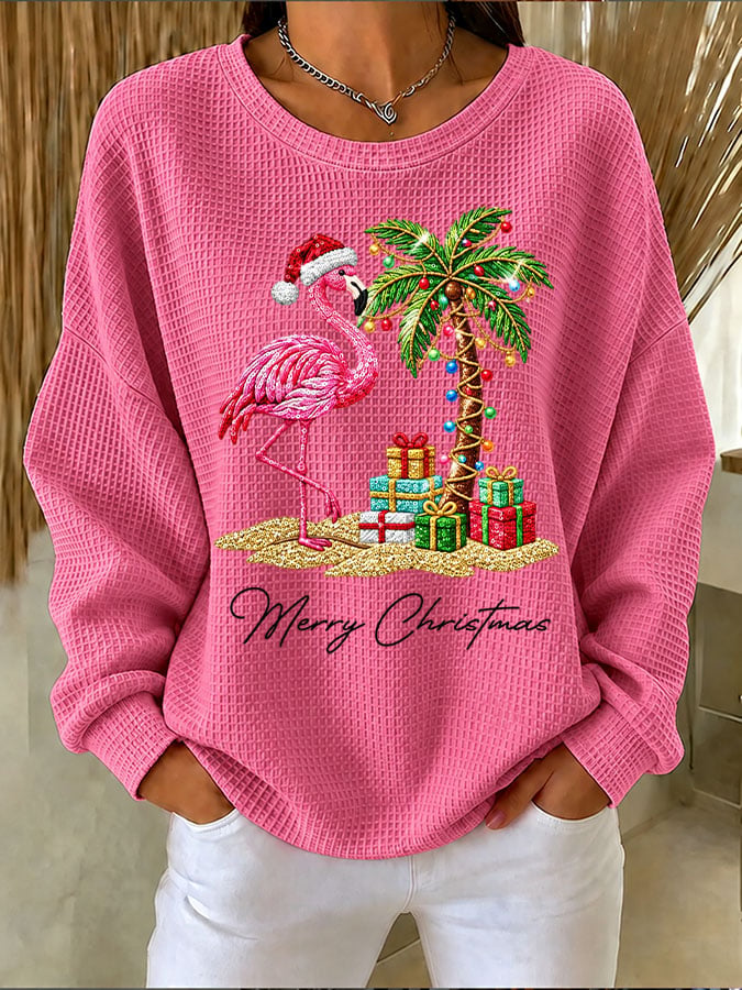 Women's Flamingo Christmas Printed Casual Sweatshirt