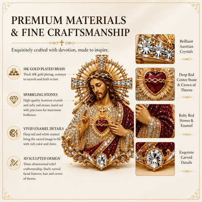 Sacred Heart of Jesus & Virgin Mary Crystal Brooch – Religious Faith Jewelry Gift