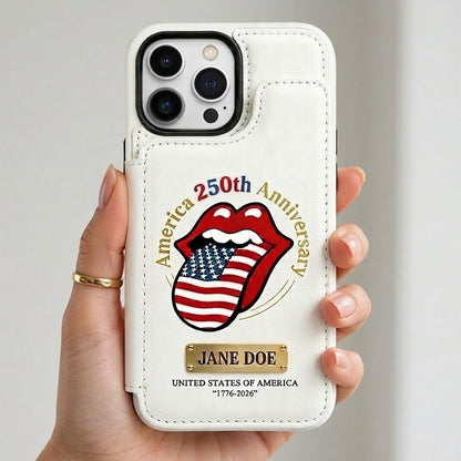 Personalized iPhone Wallet Phone Case – RS America 250th Anniversary Edition, Leather Card Holder