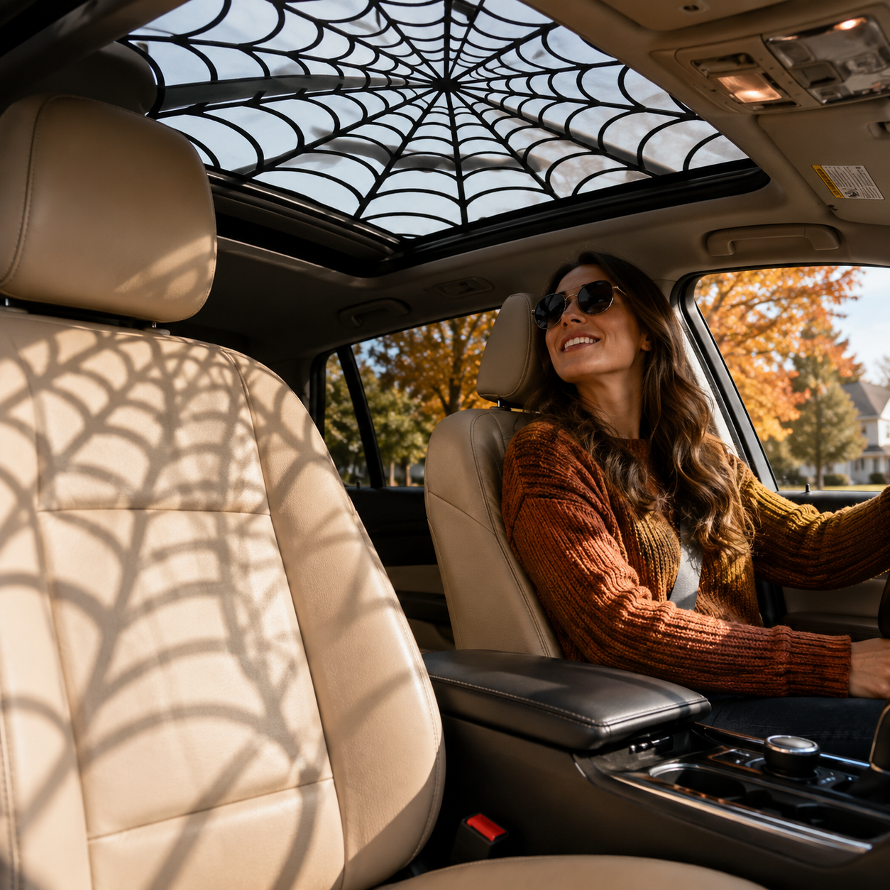 🕸🦇Halloween Sunroof Decal – Gothic Spiderweb & Bats Window Overlay