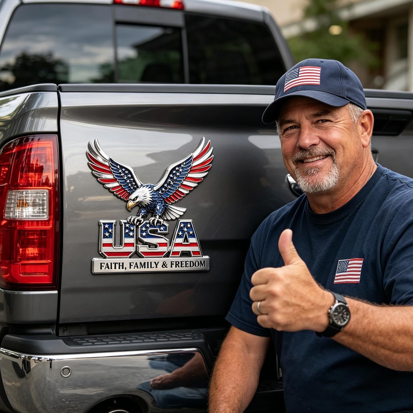 USA Faith, Family & Freedom Eagle Metal Emblem - Patriotic 3D Car Decal