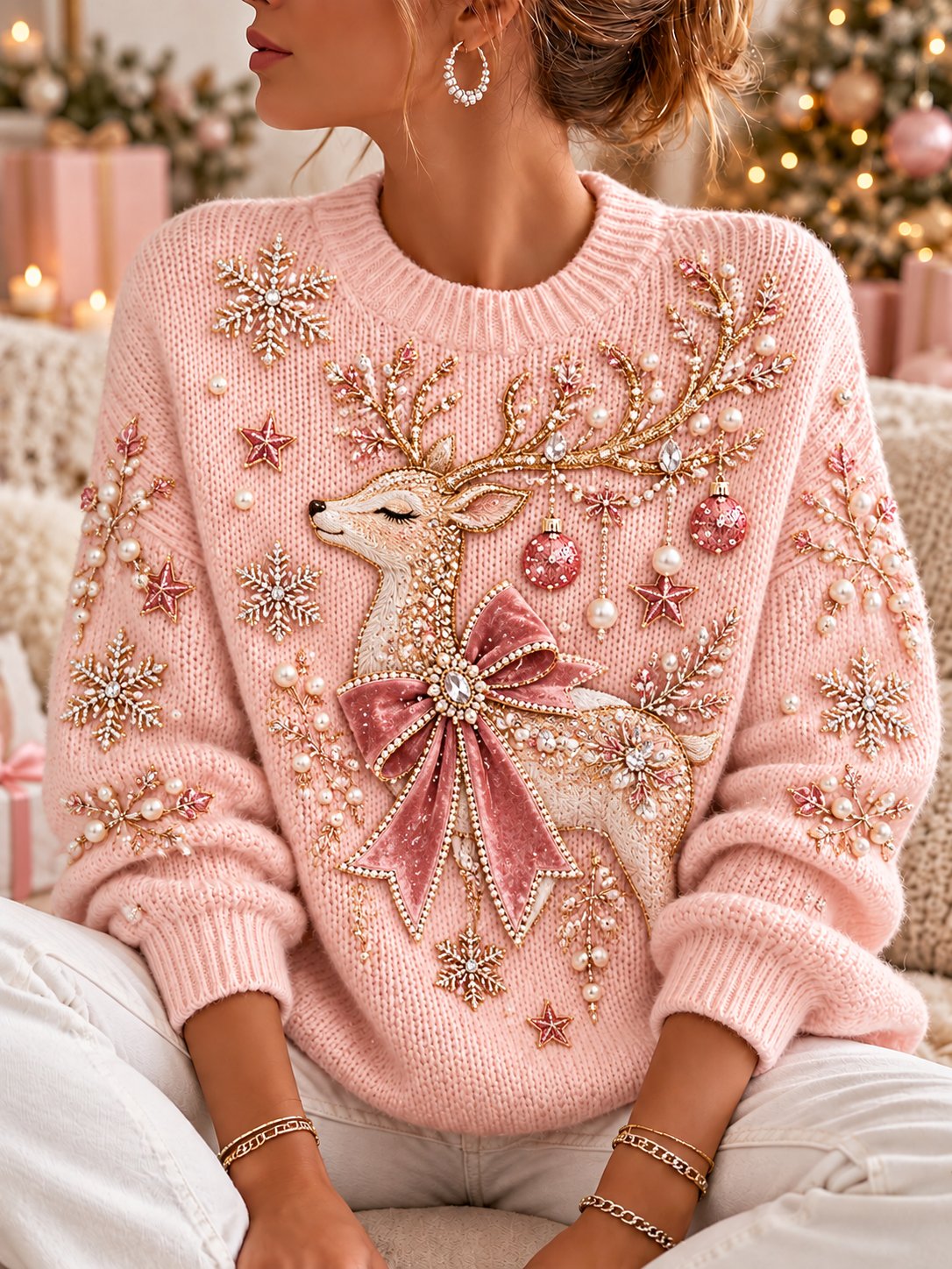 Women'S Christmas Print Crew Neck Long-Sleeve Sweatshirt