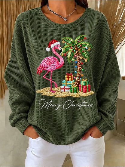 Women's Flamingo Christmas Printed Casual Sweatshirt
