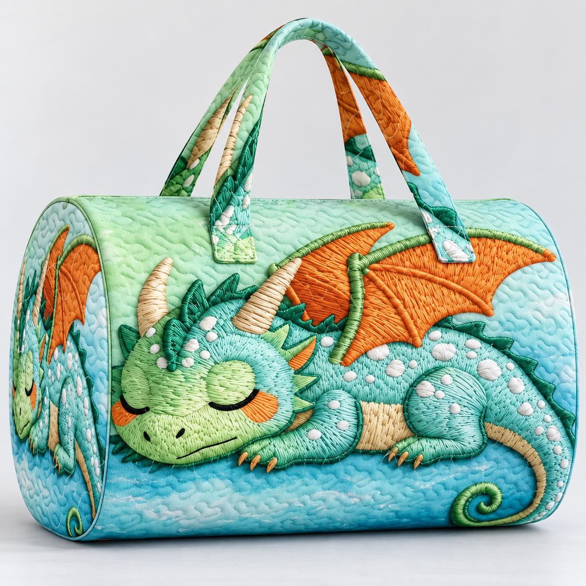 Cute Sleeping Dragon Quilted Duffel Bag – Fantasy Print Overnight & Weekender Travel Bag