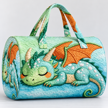 Cute Sleeping Dragon Quilted Duffel Bag – Fantasy Print Overnight & Weekender Travel Bag