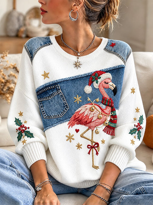 Women's Flamingo Christmas Print Sweatshirt