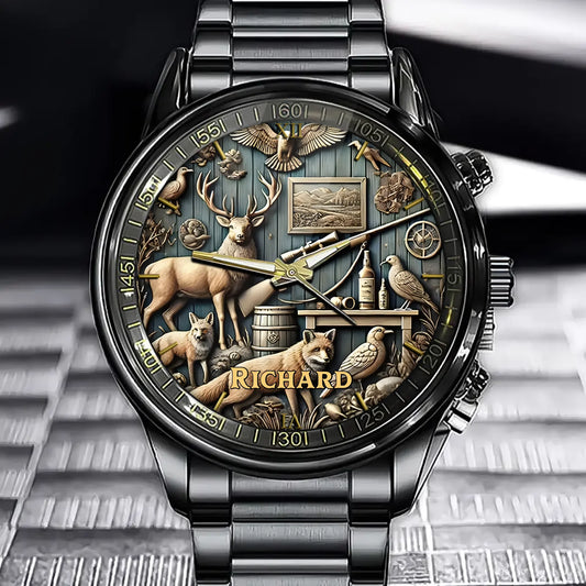 Personalised Hunting Themed Watch - Customize Your Name, Gift For Adventure Hunting Enthusiasts