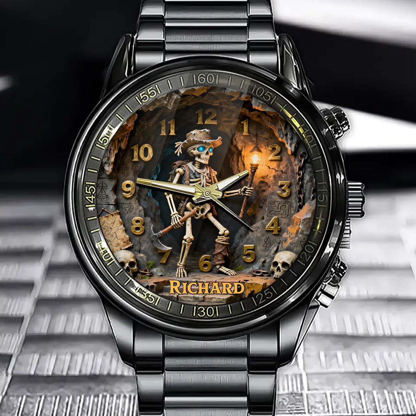 Personalized Skeleton Explorer Cave Watch - Gothic Treasure Hunt Theme
