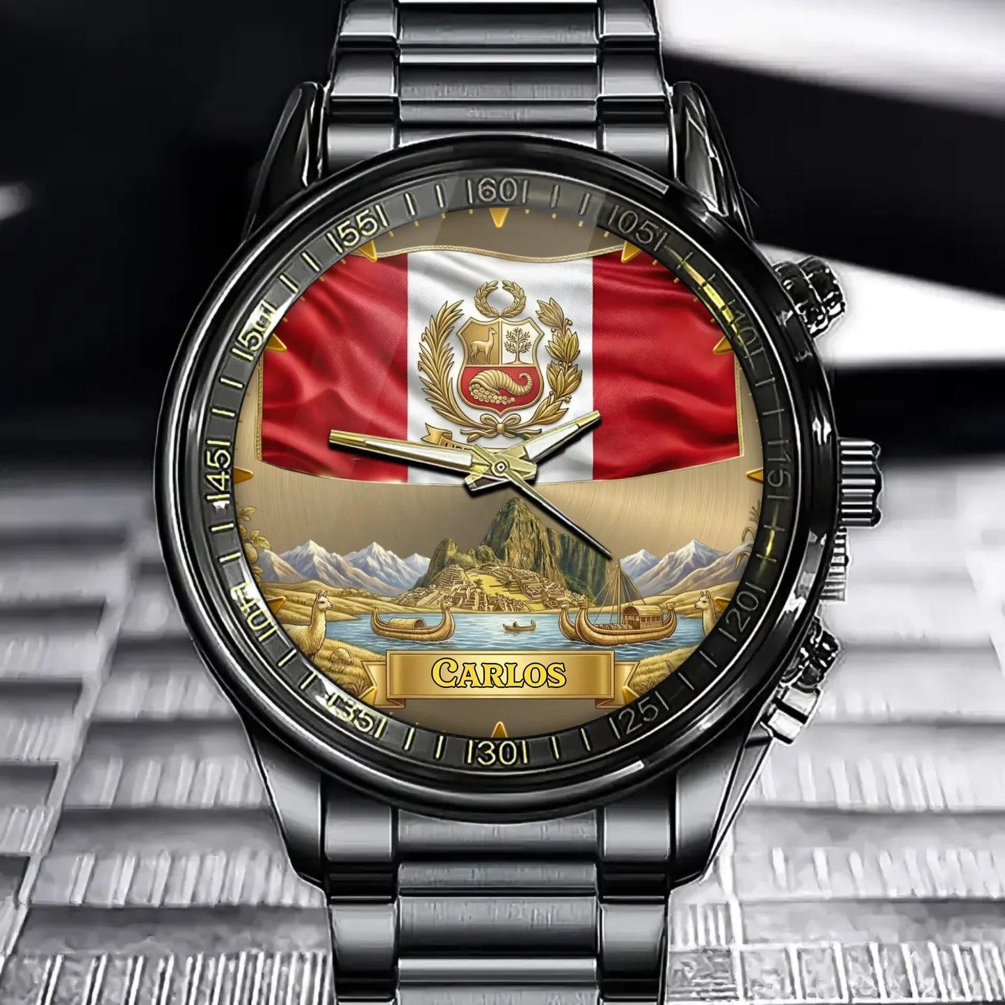 Personalized Peruvian Coat Of Arms Watch - Engravable National Pride