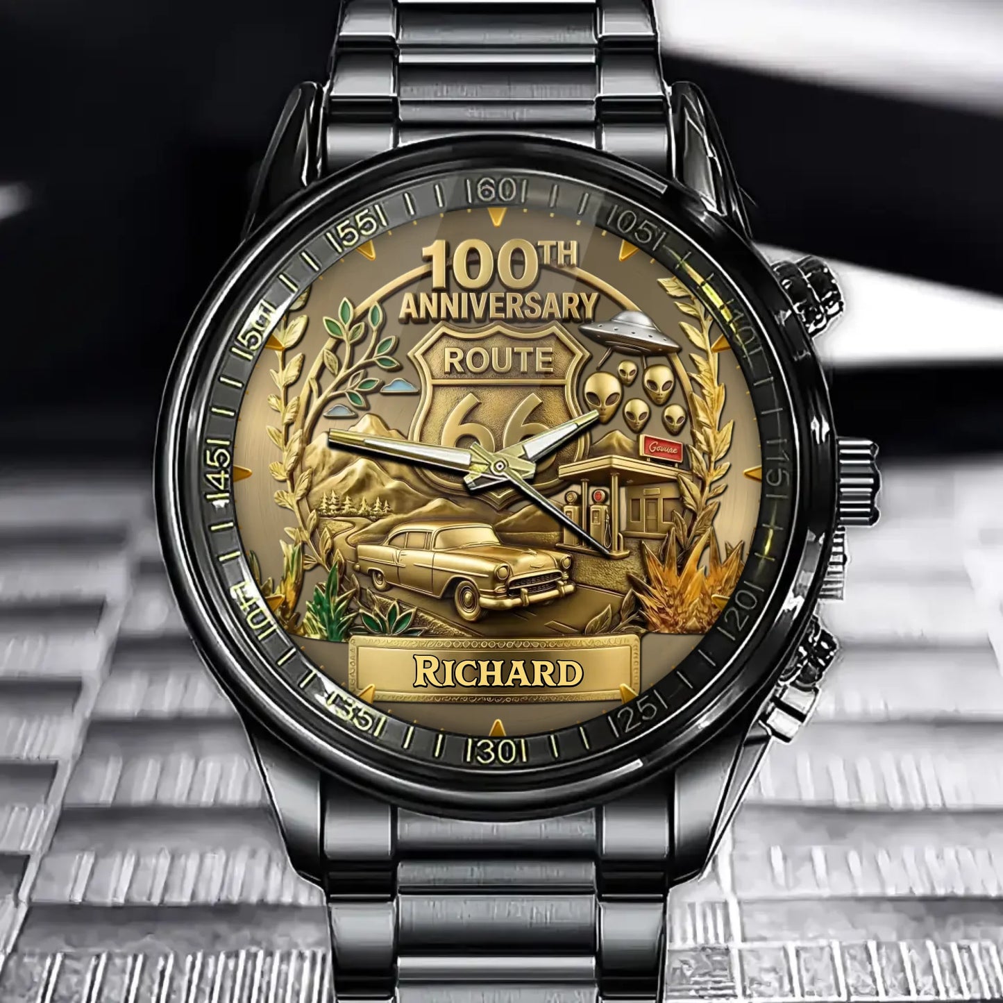 Personalized 100th Anniversary Route 66 Watch – Custom Name Edition for Nostalgic Explorers