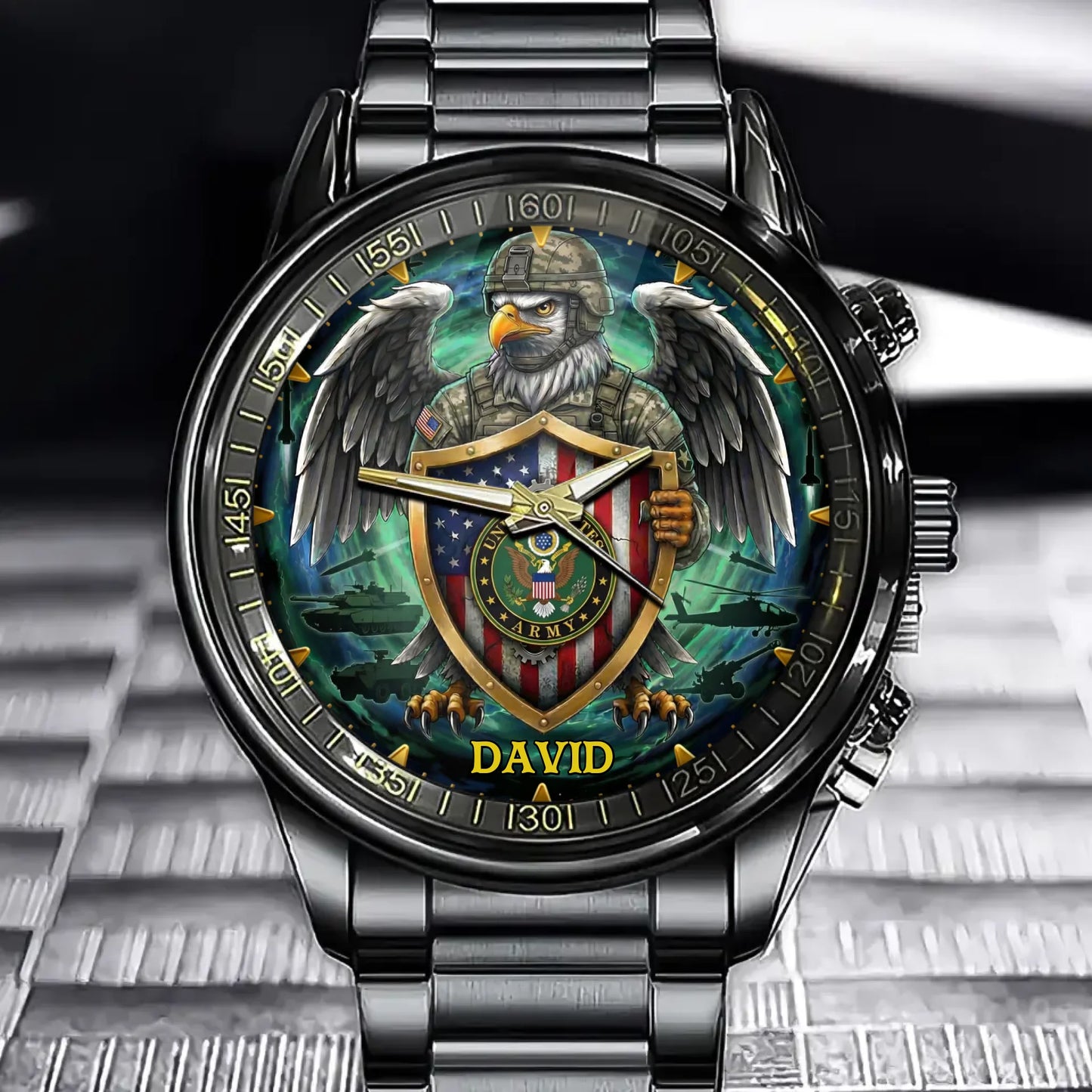 Personalized Us Military Eagle Watch-With Name & Branch Customization
