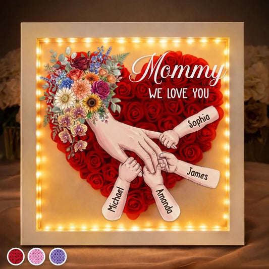 Custom Flower Shadow Box with LED Light – Personalized Gift for Mom & Grandma