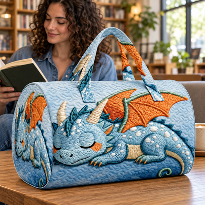 Cute Sleeping Dragon Quilted Duffel Bag – Fantasy Print Overnight & Weekender Travel Bag