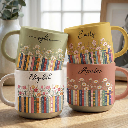 Custom Name & Birth Flower Mug - Personalized Birthday Gifts For Book Lovers, Readers & Book Club Friends - A Cup Full Of Stories