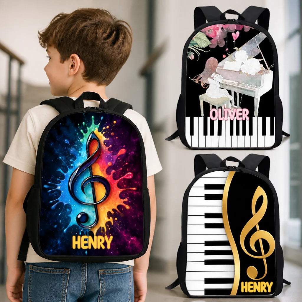 Custom Music Backpack - Personalized Piano & Treble Clef Gift For Music Lovers