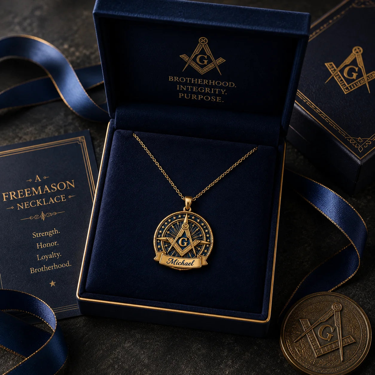 Custom Freemason Compass Necklace - Personalized Masonic Gifts For Men - A Light Within The Lodge