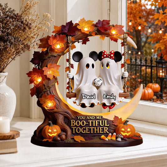 Custom Wooden Ghost Couple Plaque - Personalized Halloween Gifts For Couples - Boo-tiful Together