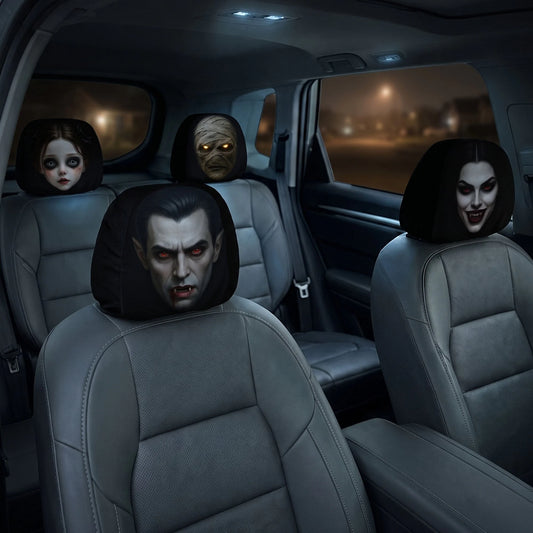Custom Halloween Car Headrest Covers - Personalized Horror Car Decor - Your Creepiest Passenger