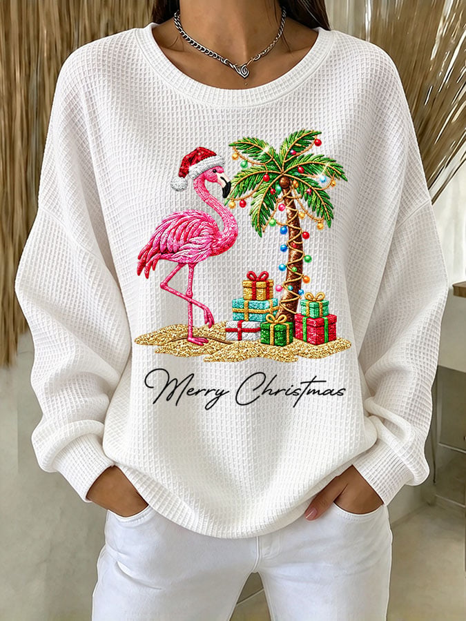 Women's Flamingo Christmas Printed Casual Sweatshirt