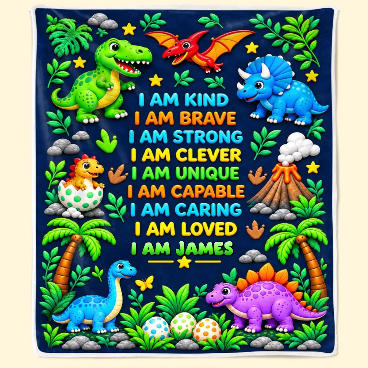 Custom Name Dinosaur Affirmation Gifts for Kids - Personalized Blanket - Unique