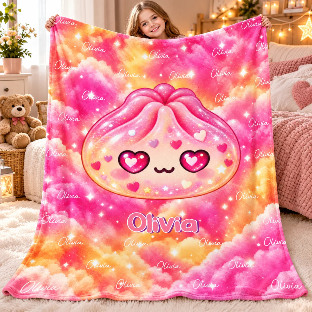 Custom Dumpling Fleece Blanket - Personalized Name Gift For Kids - Sweet Dreams & Happy Hugs