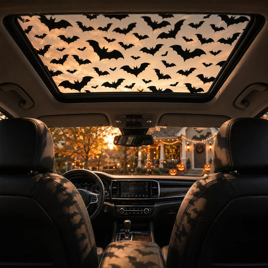 🕸🦇Halloween Sunroof Decal – Gothic Spiderweb & Bats Window Overlay