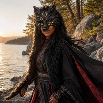 45% OFF🔥Viking Wolf Headdress – Black & Gold Werewolf Mask for Halloween, LARP & Cosplay