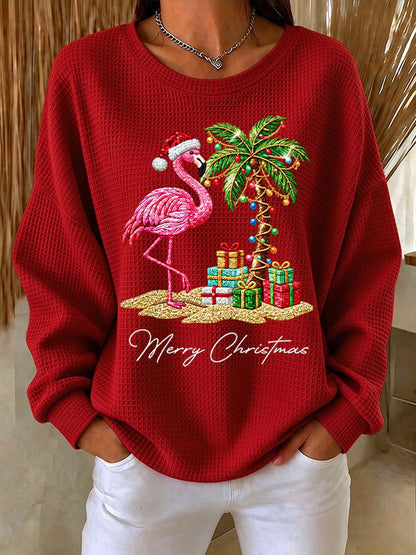 Women's Flamingo Christmas Printed Casual Sweatshirt
