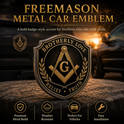 Freemason Metal Car Emblem – Brotherhood, Relief & Truth Masonic Badge for Cars, Trucks & Toolboxes