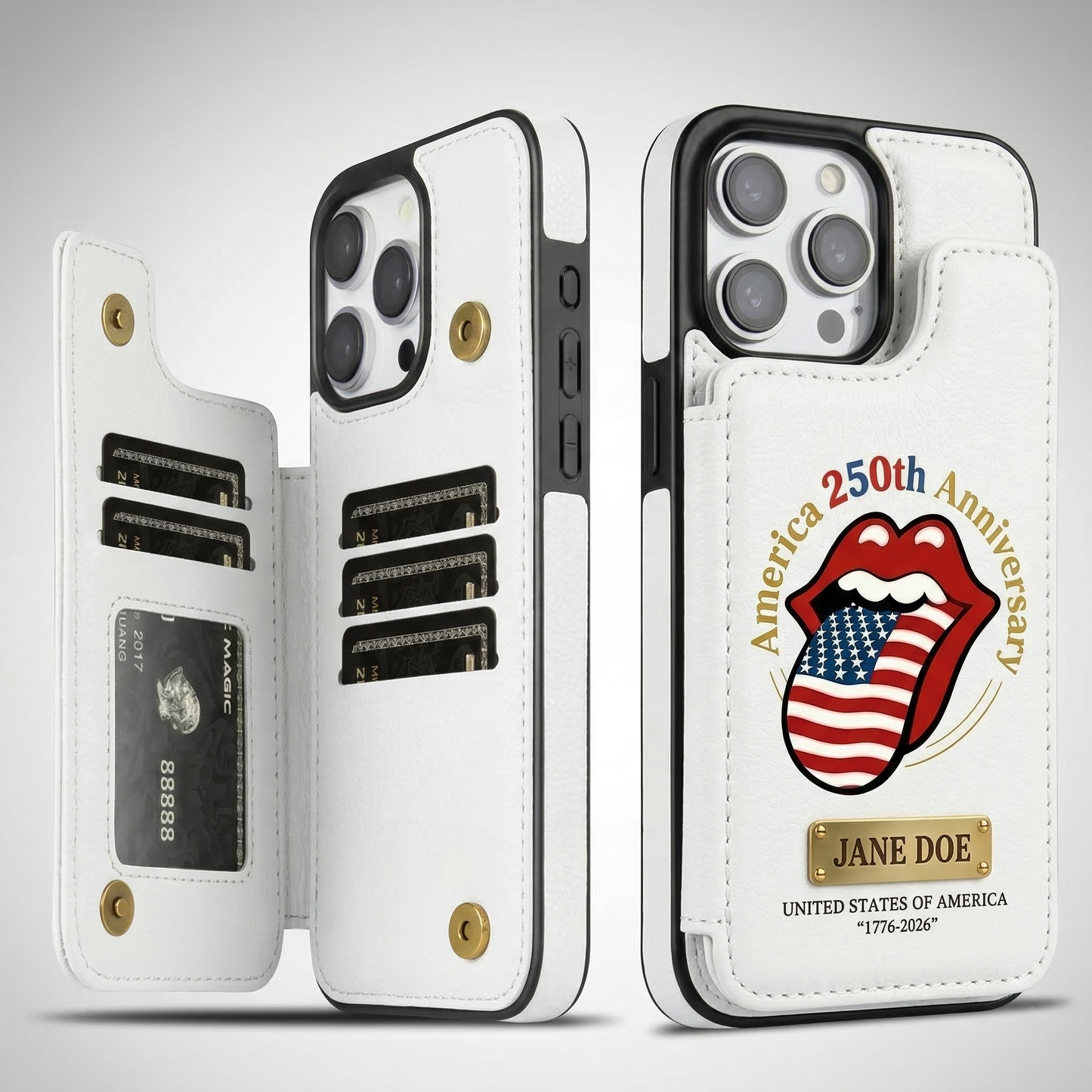 Personalized iPhone Wallet Phone Case – RS America 250th Anniversary Edition, Leather Card Holder