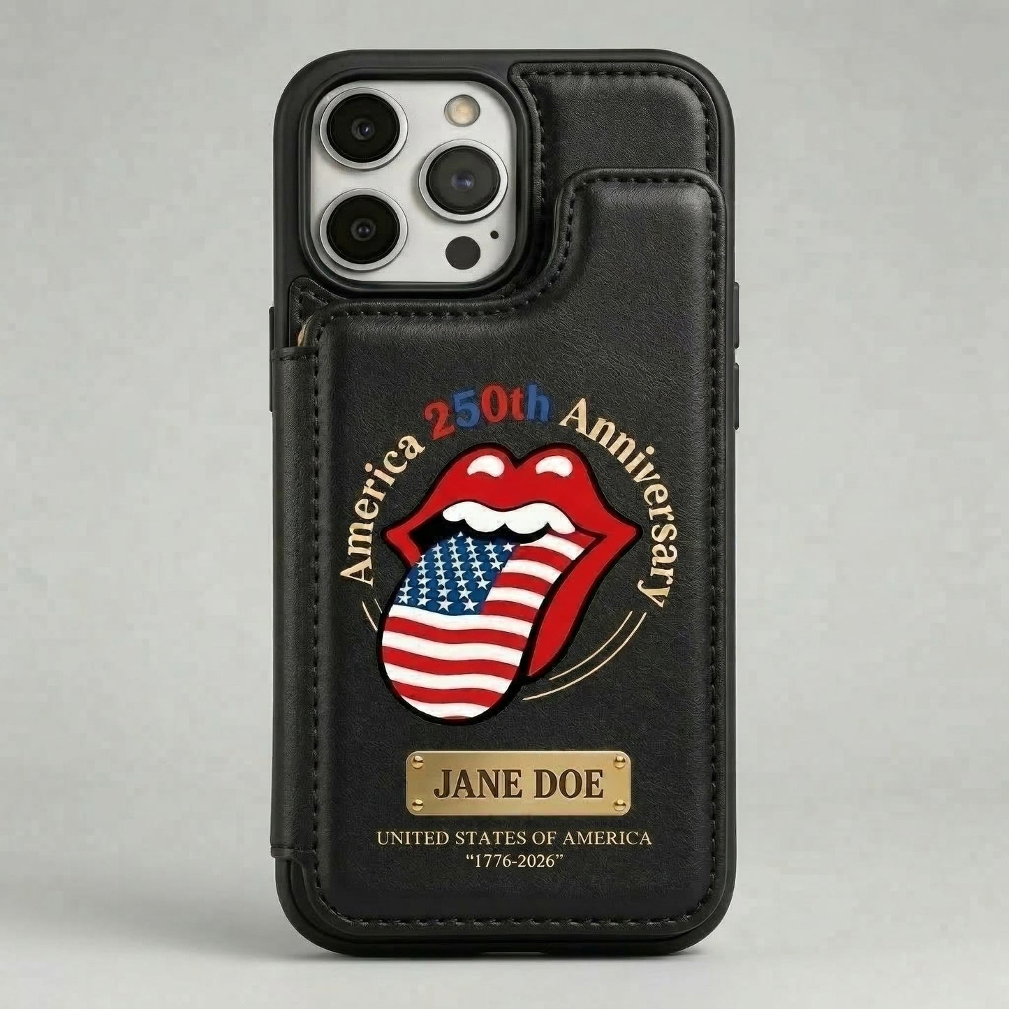 Personalized iPhone Wallet Phone Case – RS America 250th Anniversary Edition, Leather Card Holder
