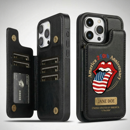 Personalized iPhone Wallet Phone Case – RS America 250th Anniversary Edition, Leather Card Holder