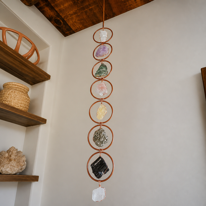 Seven Chakra Crystal Wall Hanging – Handmade Gemstone Decor For Positive Energy