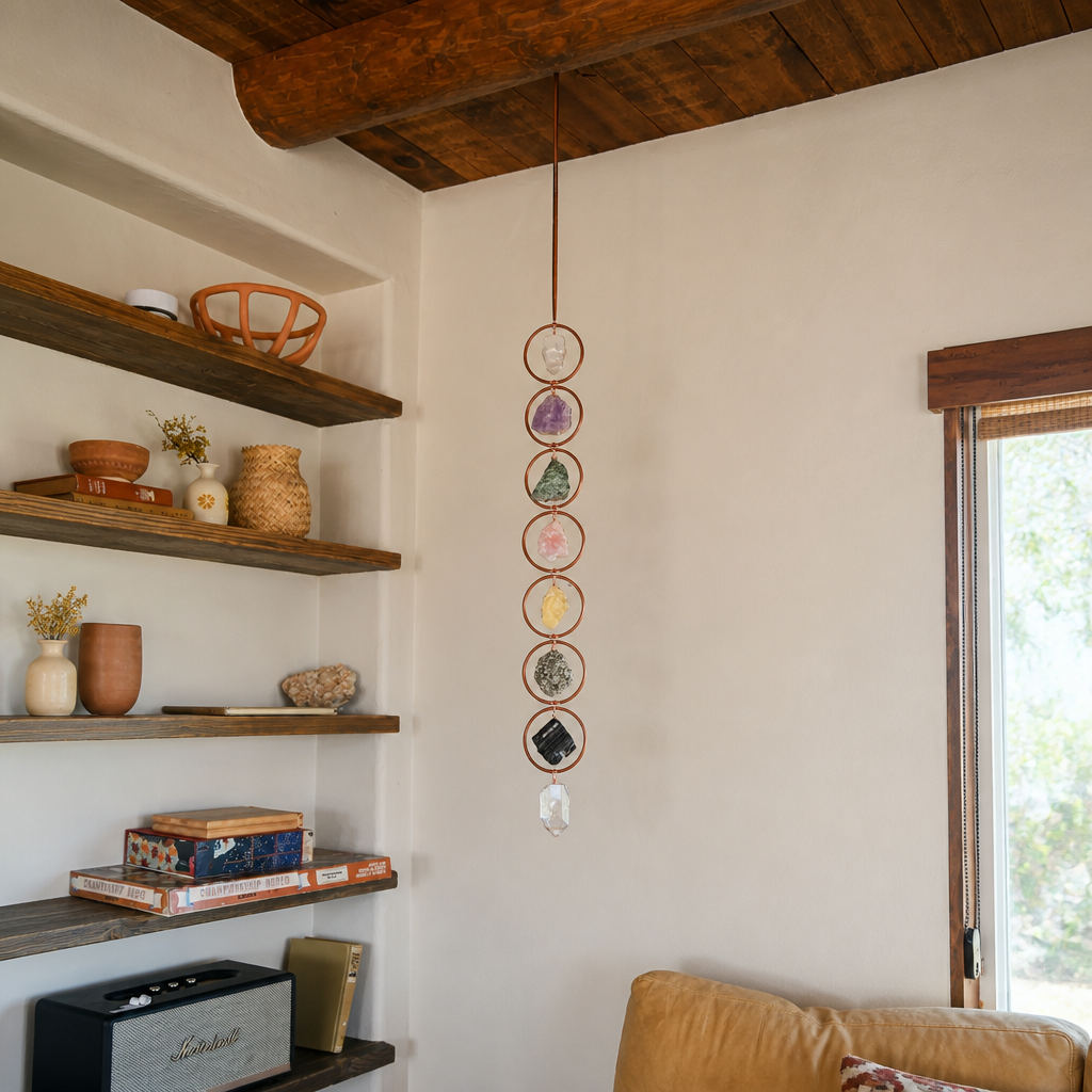 Seven Chakra Crystal Wall Hanging – Handmade Gemstone Decor For Positive Energy