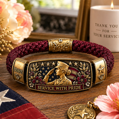 Women Veteran Honor Bracelet - Patriotic Braided Gift For Her