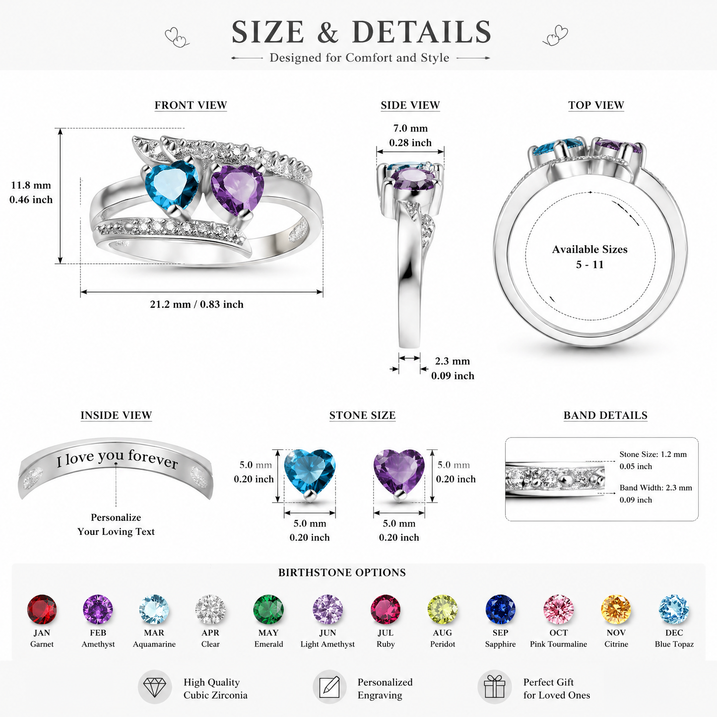 I Love You Forever - Personalized Promise Birthstones Ring