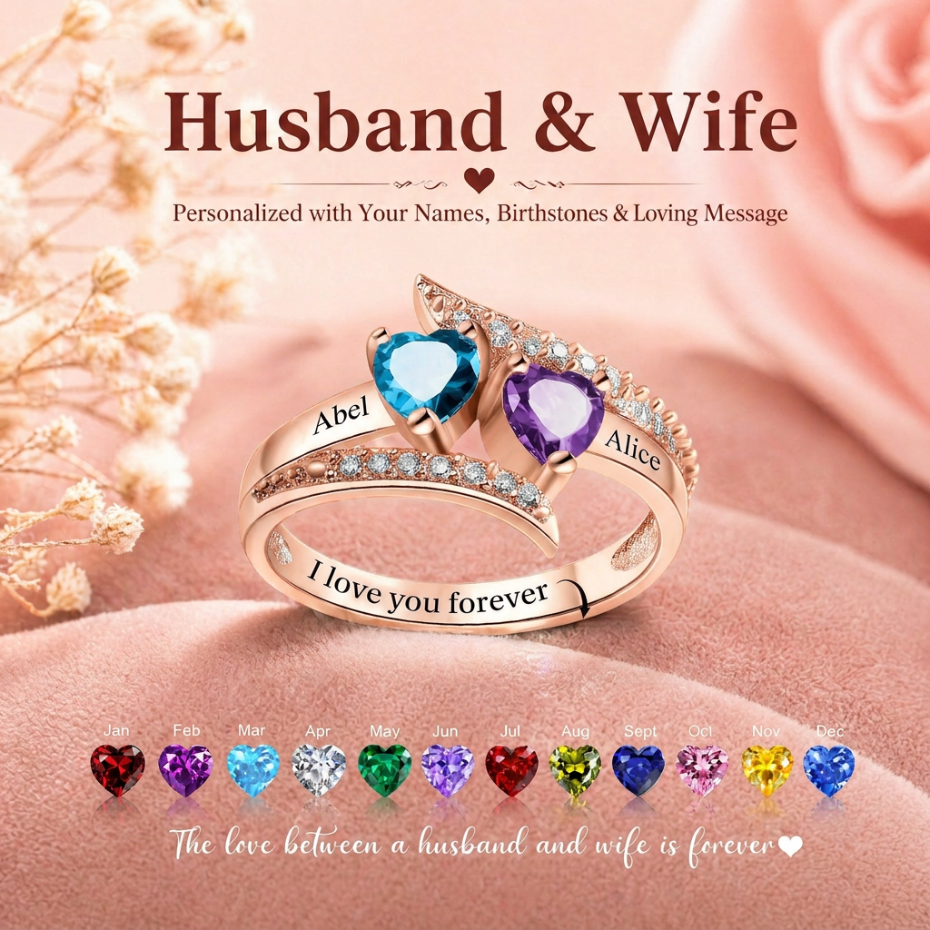 I Love You Forever - Personalized Promise Birthstones Ring