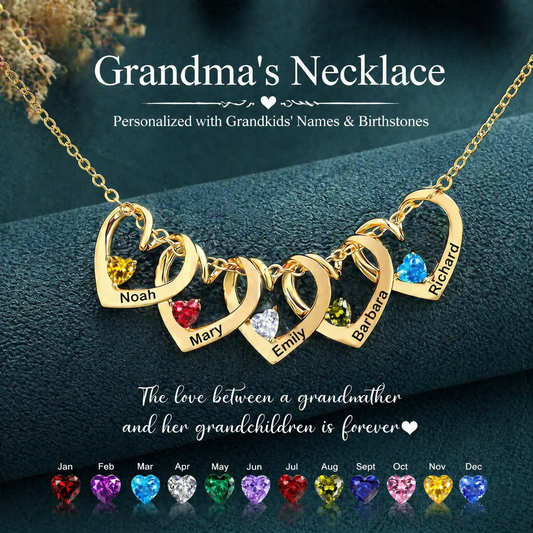 Personalized Heart Name Birthstone Necklace For Mom Grandma