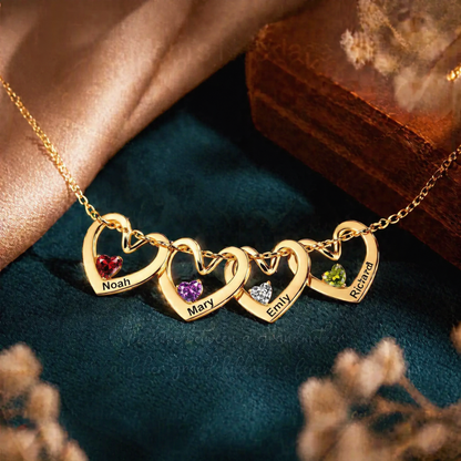 Personalized Heart Name Birthstone Necklace For Mom Grandma